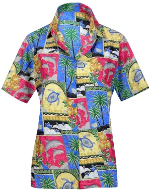 LA LEELA Women's Beach Casual Hawaiian Blouse Short Sleeve button Down Shirt tank top Red