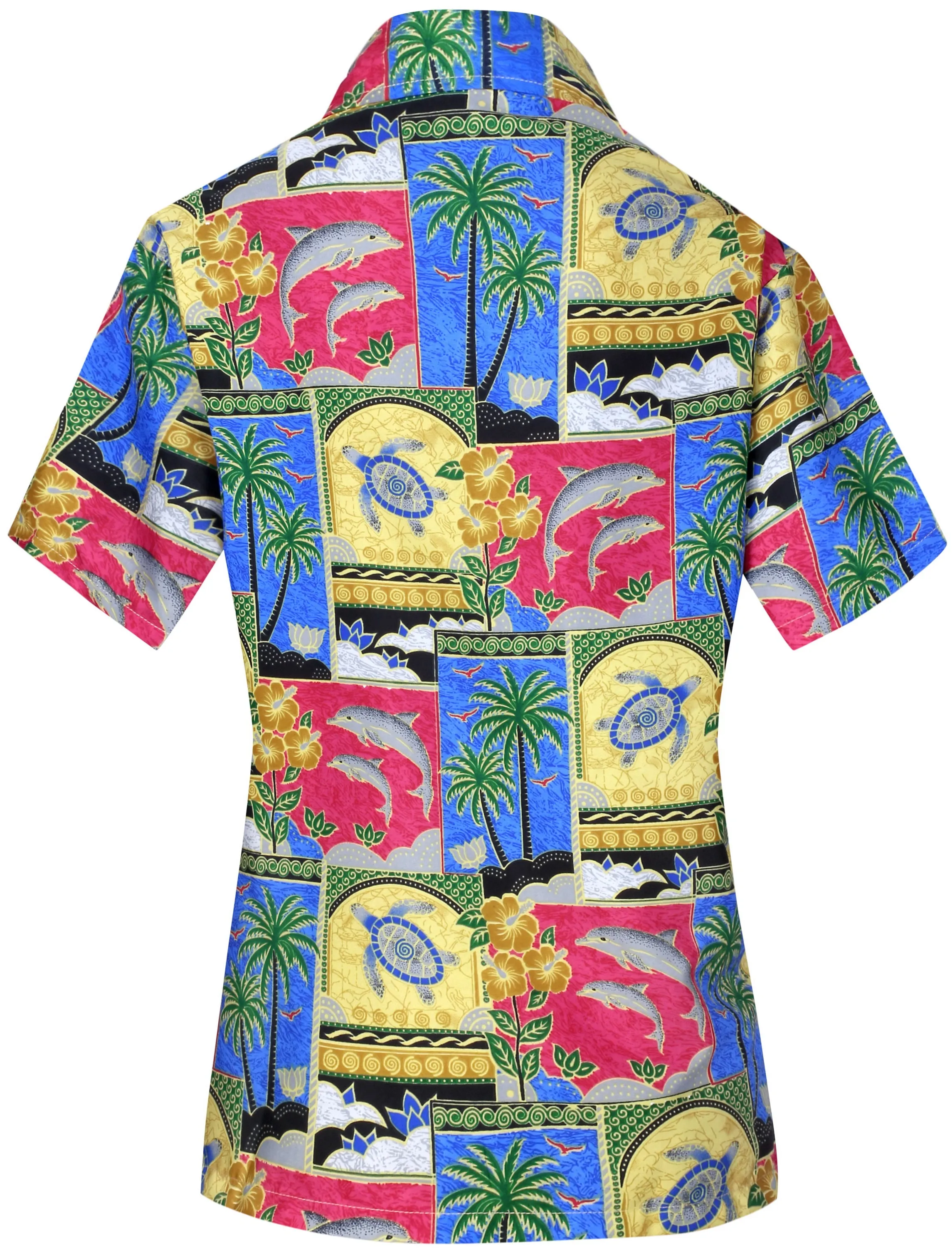 LA LEELA Women's Beach Casual Hawaiian Blouse Short Sleeve button Down Shirt tank top Red