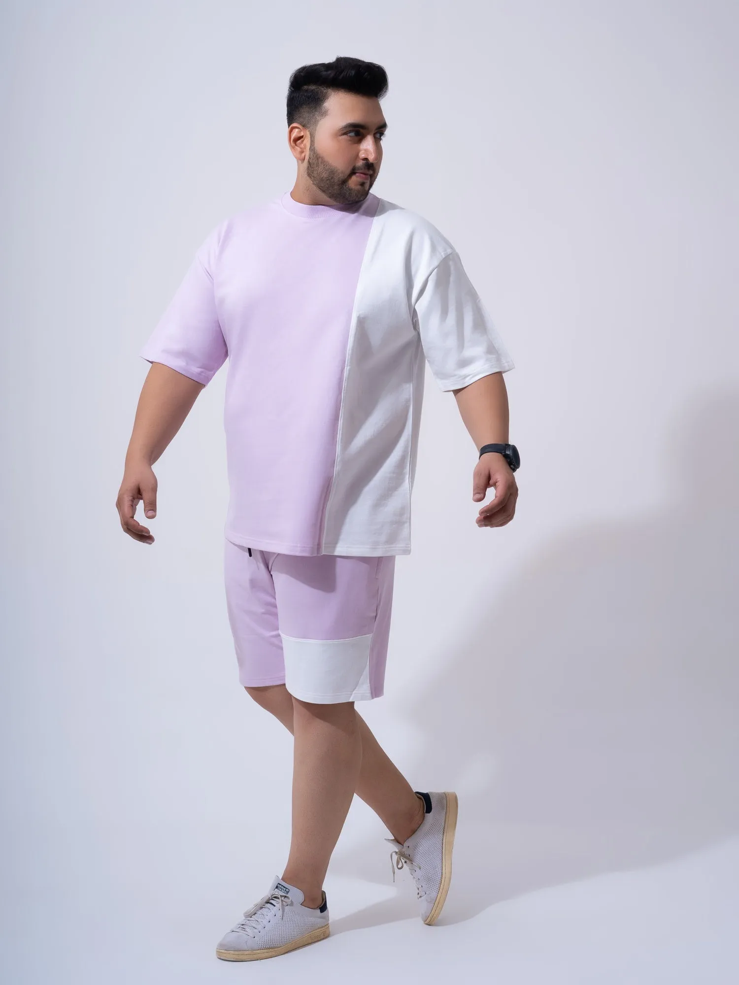 Lilac Colour Block Relax Fit Plus Size Co-ord Set