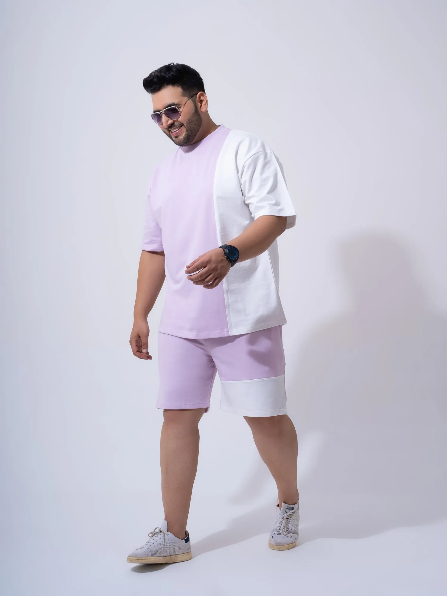 Lilac Colour Block Relax Fit Plus Size Co-ord Set