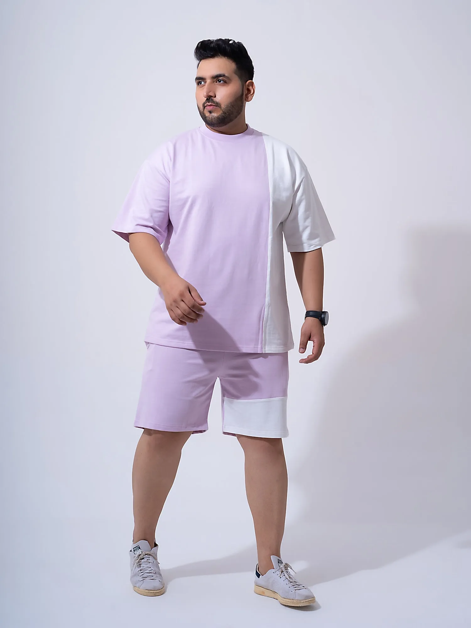 Lilac Colour Block Relax Fit Plus Size Co-ord Set