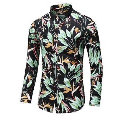 Men Casual Fashion Personality Print Long Sleeve Dressing Shirt