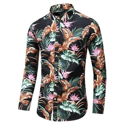 Men Casual Fashion Personality Print Long Sleeve Dressing Shirt