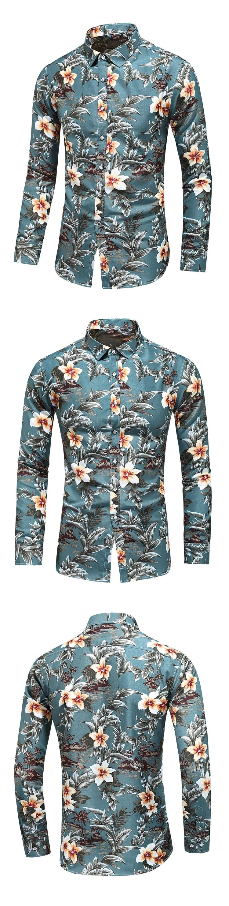 Men Casual Fashion Personality Print Long Sleeve Dressing Shirt