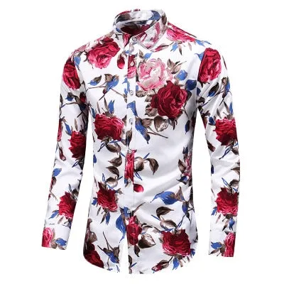 Men Casual Fashion Personality Print Long Sleeve Dressing Shirt