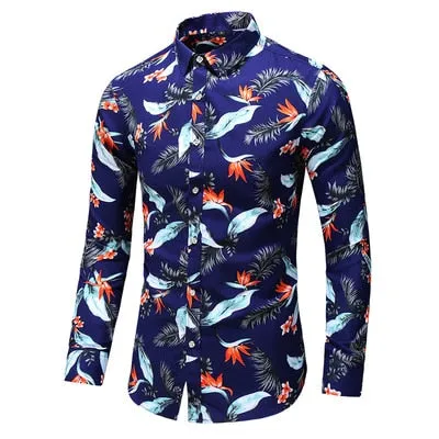Men Casual Fashion Personality Print Long Sleeve Dressing Shirt