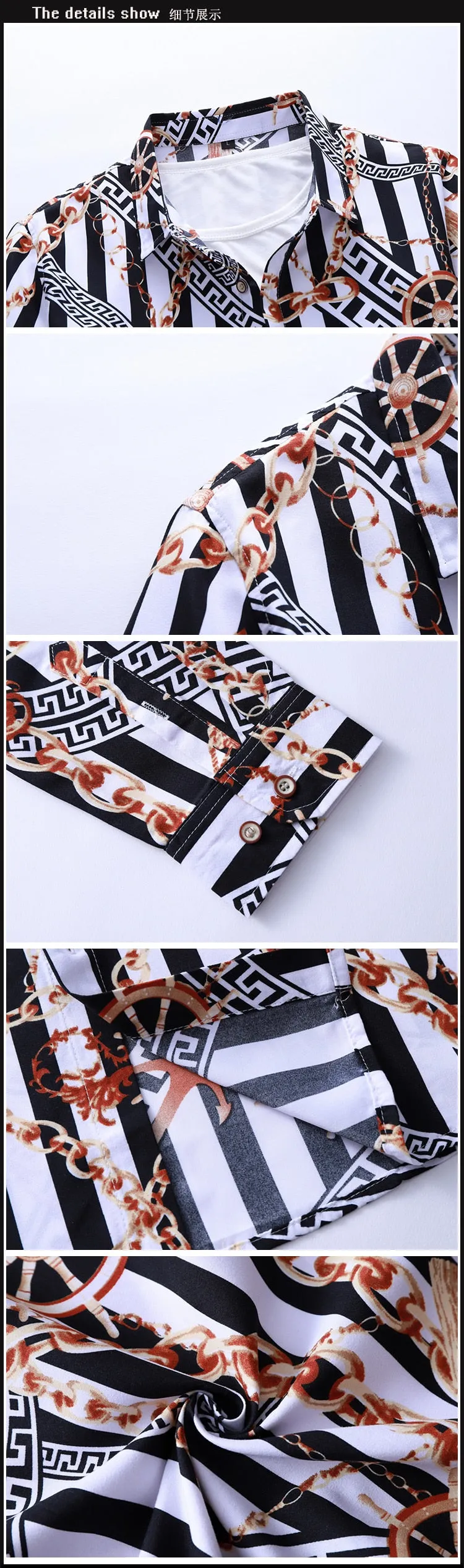 Men Casual Fashion Personality Print Long Sleeve Dressing Shirt