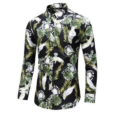 Men Casual Fashion Personality Print Long Sleeve Dressing Shirt