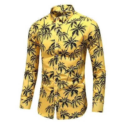 Men Casual Fashion Personality Print Long Sleeve Dressing Shirt