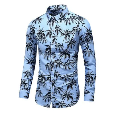 Men Casual Fashion Personality Print Long Sleeve Dressing Shirt