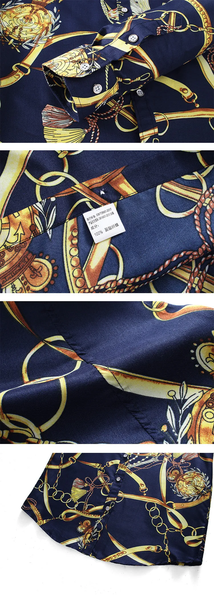Men Casual Fashion Personality Print Long Sleeve Dressing Shirt