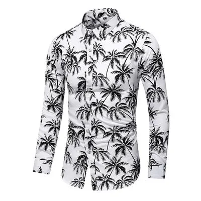 Men Casual Fashion Personality Print Long Sleeve Dressing Shirt