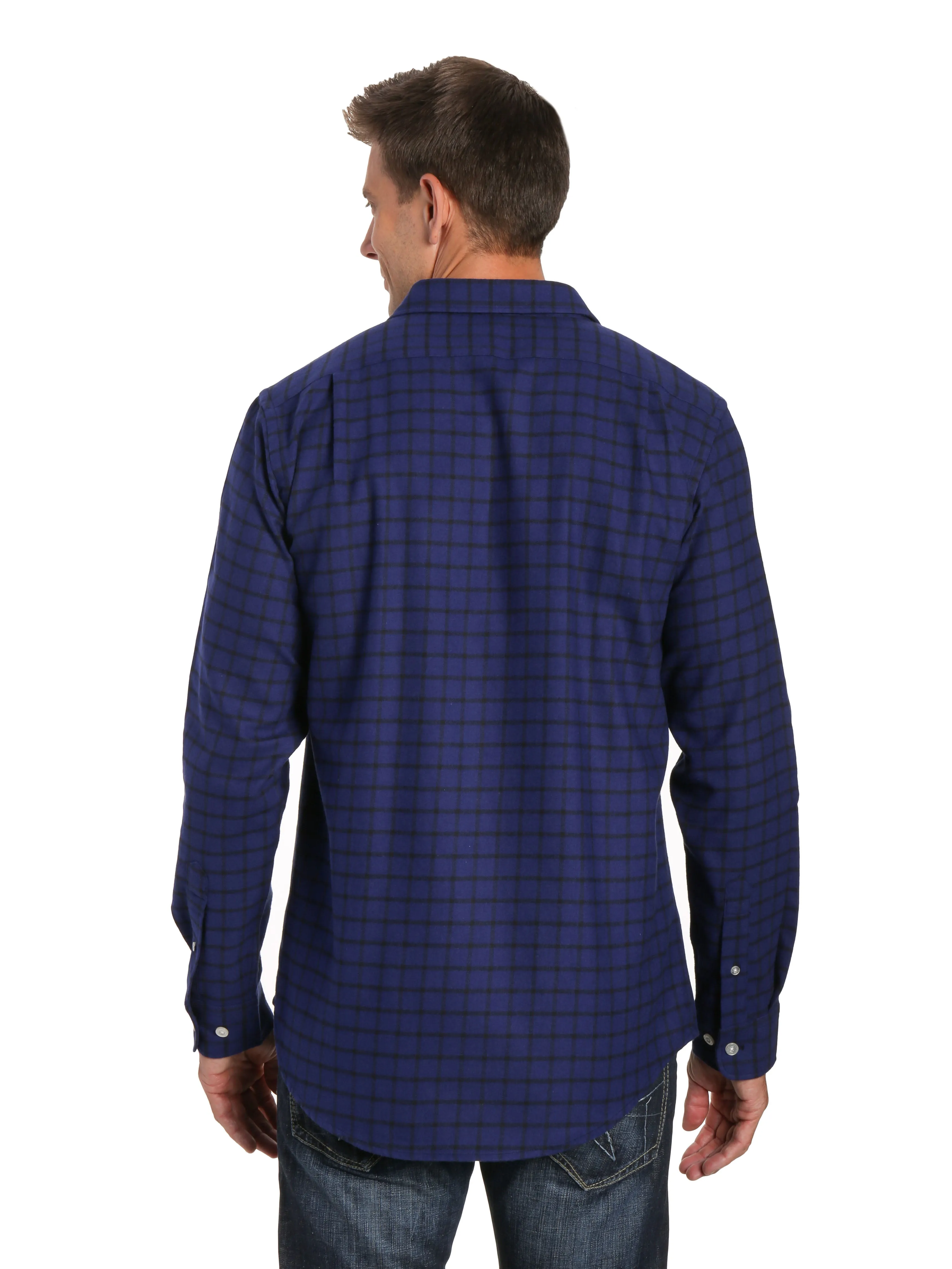 Mens 100% Cotton Flannel Shirt - Regular Fit - Checks - Blue-Black