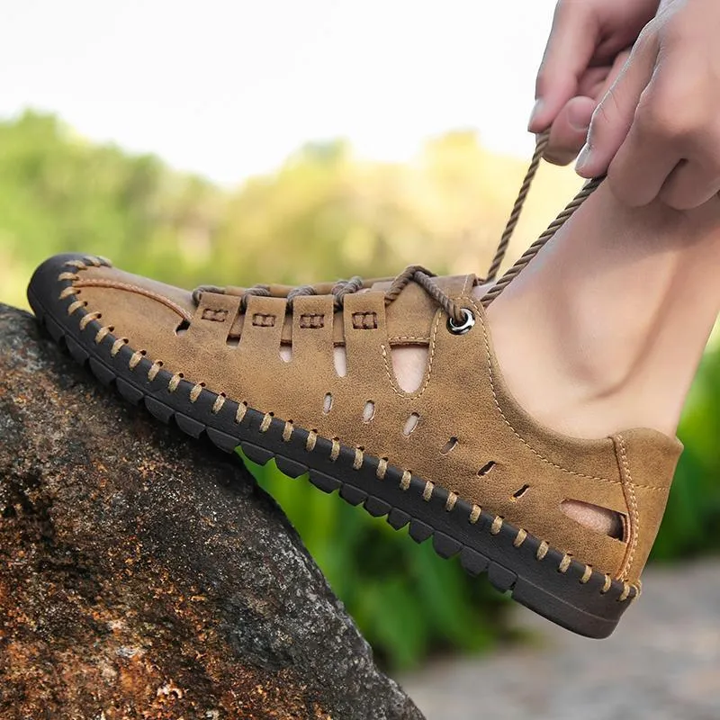 Men's Breathable Leather Large Size Sandals