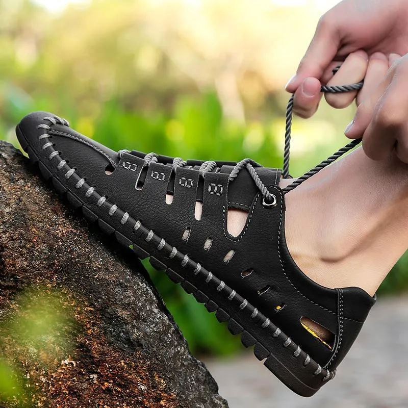 Men's Breathable Leather Large Size Sandals