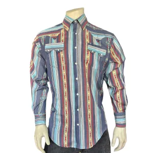 Men's Serape Pattern Western Shirt in Blue