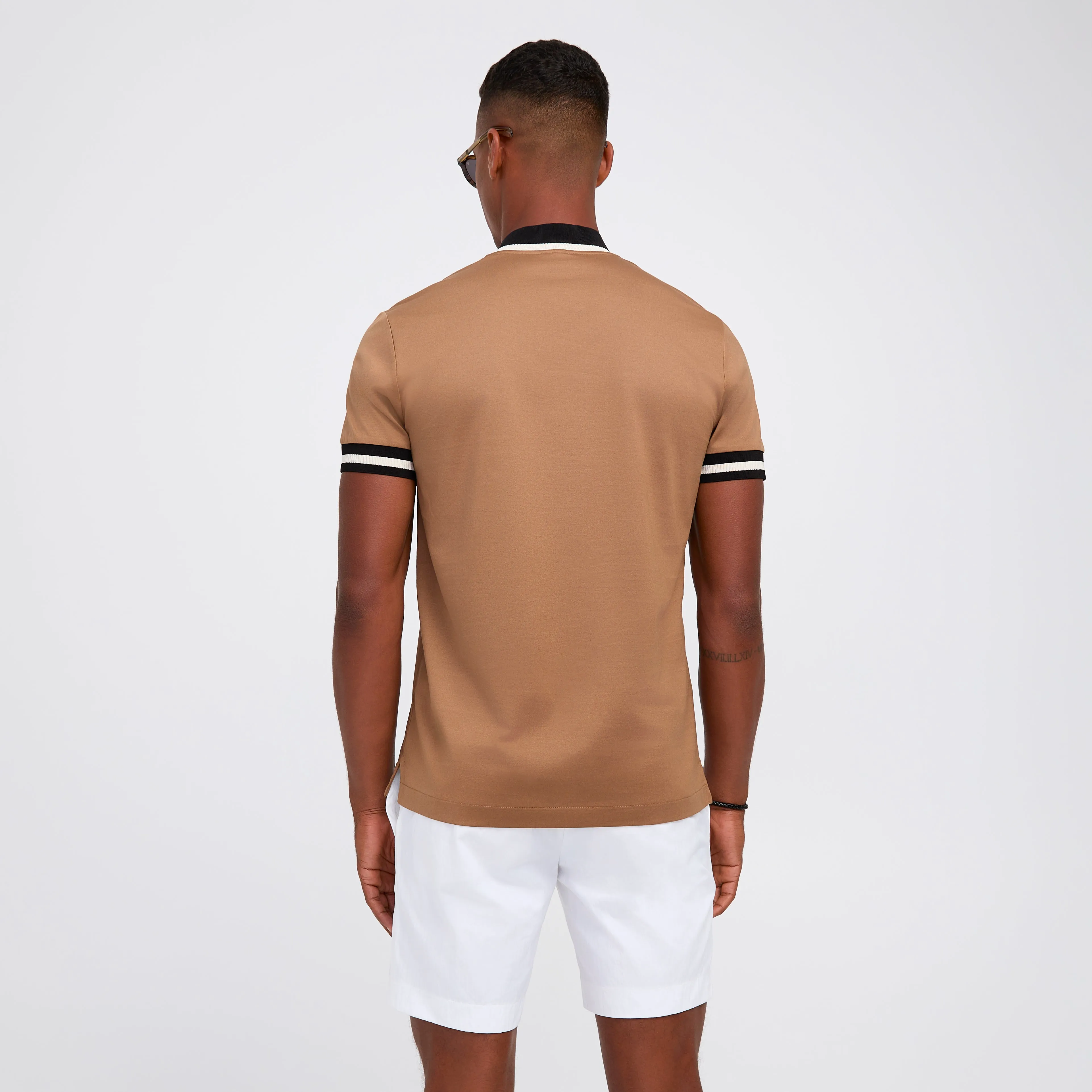 Mercerised Cotton Half Zip Polo Camel