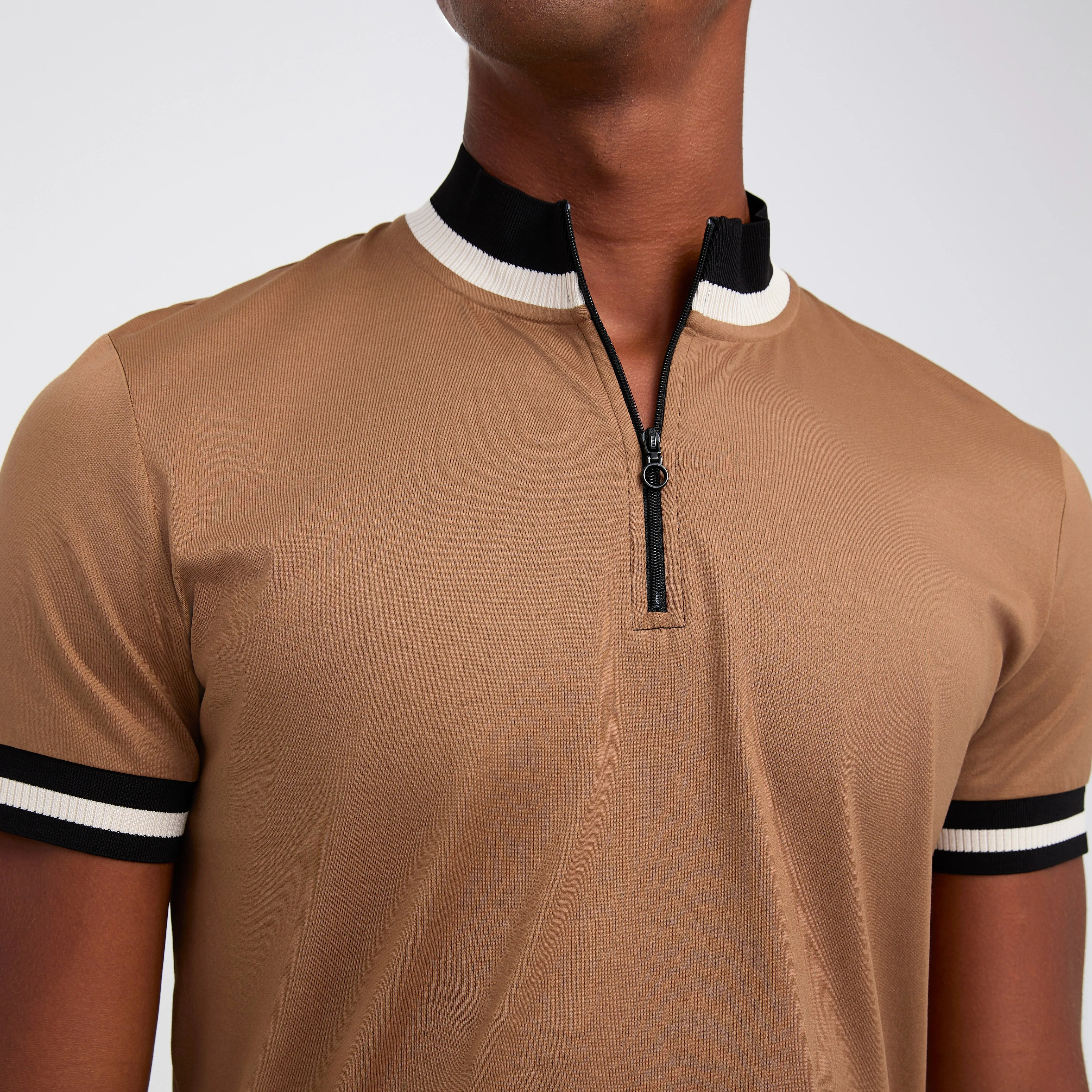 Mercerised Cotton Half Zip Polo Camel