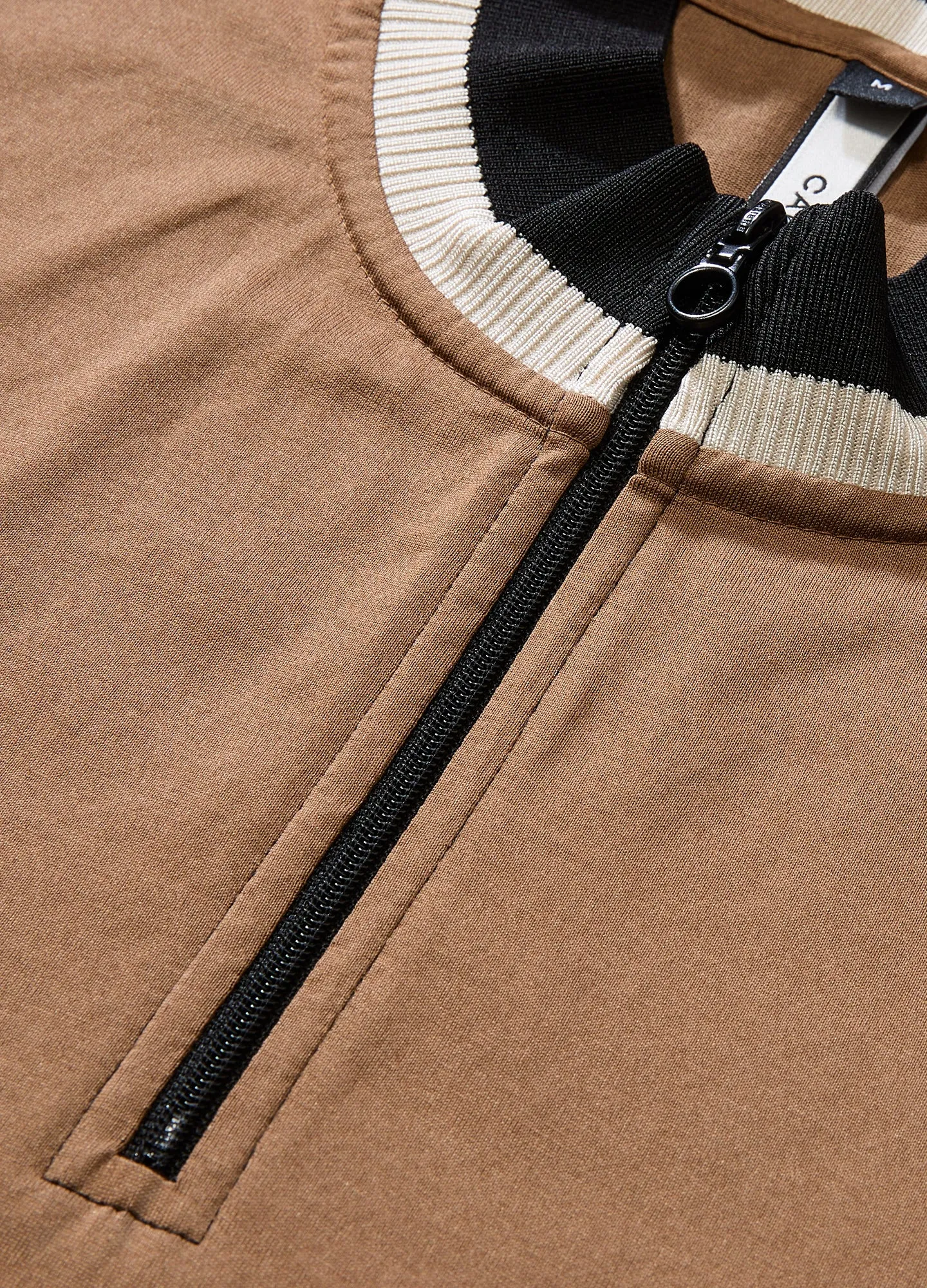 Mercerised Cotton Half Zip Polo Camel
