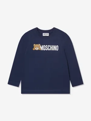 Moschino Kids Long Sleeve Logo T-Shirt in Navy
