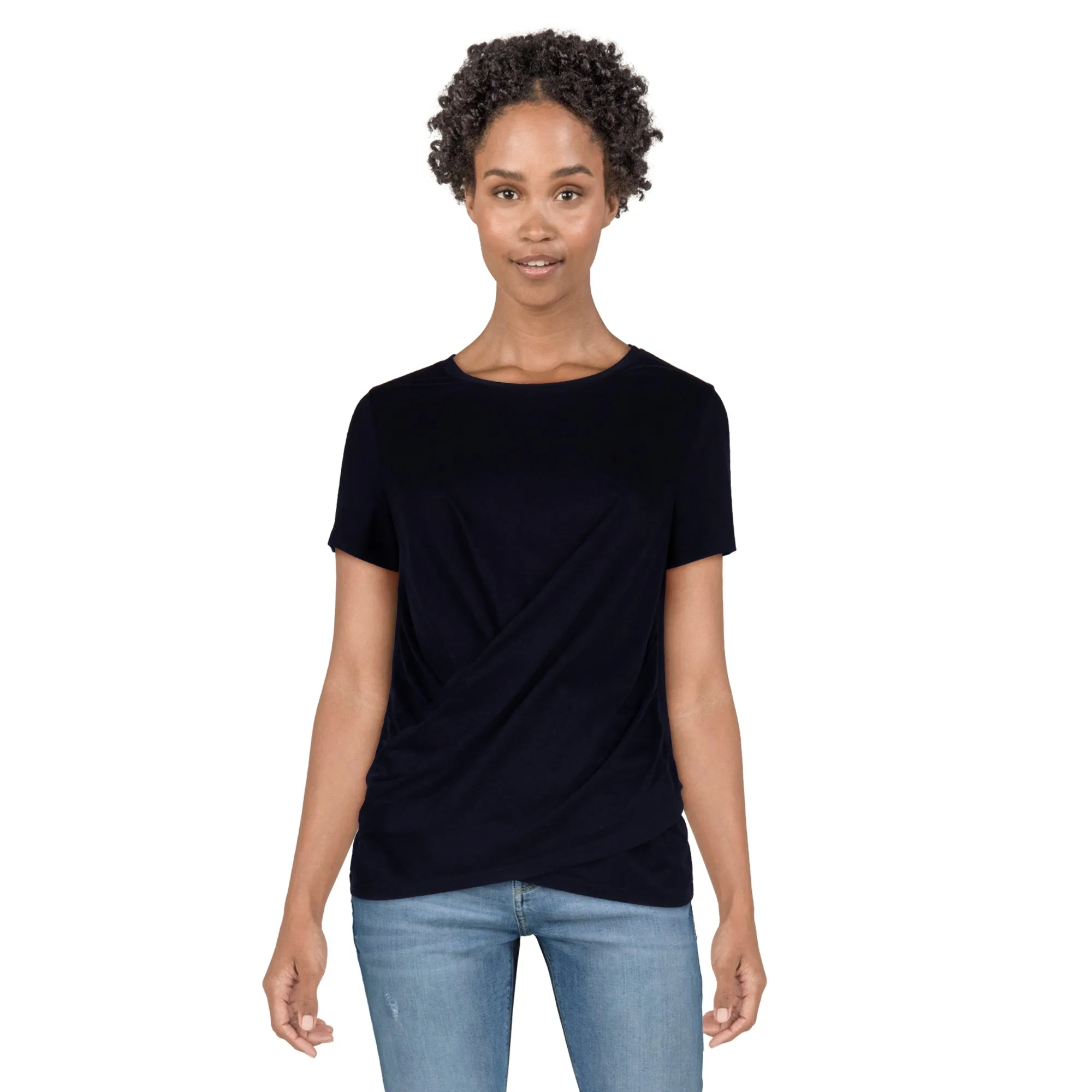 mySTYLE Women's Crew Neck Criss-Cross Tee