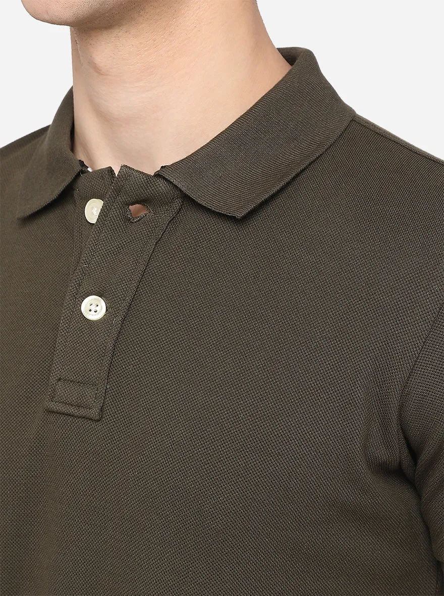 Olive Solid Slim Fit Polo T-Shirt | JadeBlue