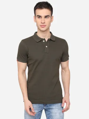 Olive Solid Slim Fit Polo T-Shirt | JadeBlue