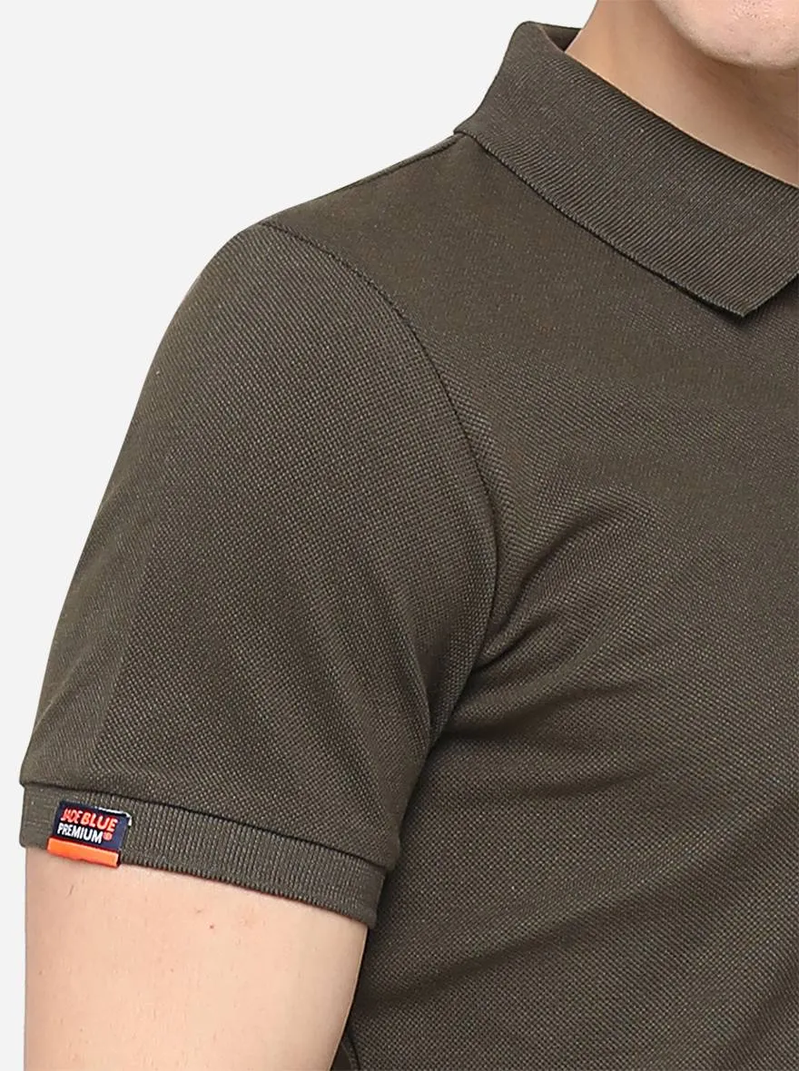 Olive Solid Slim Fit Polo T-Shirt | JadeBlue