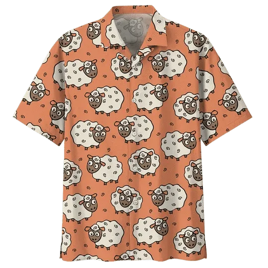 Orange Sheep Illustration Hawaiian Shirt