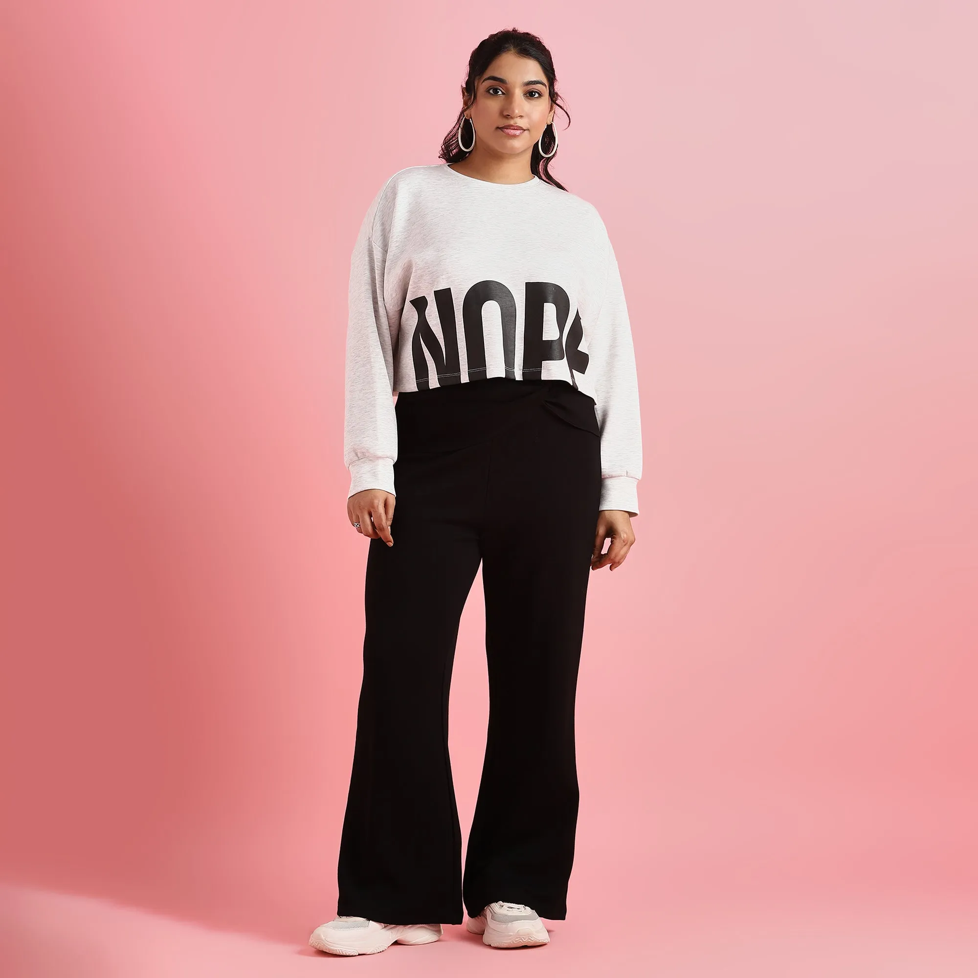 "Nope" Printed Gray Cropped Plus Size Scuba Sweatshirt