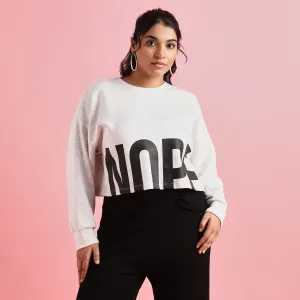 "Nope" Printed Gray Cropped Plus Size Scuba Sweatshirt