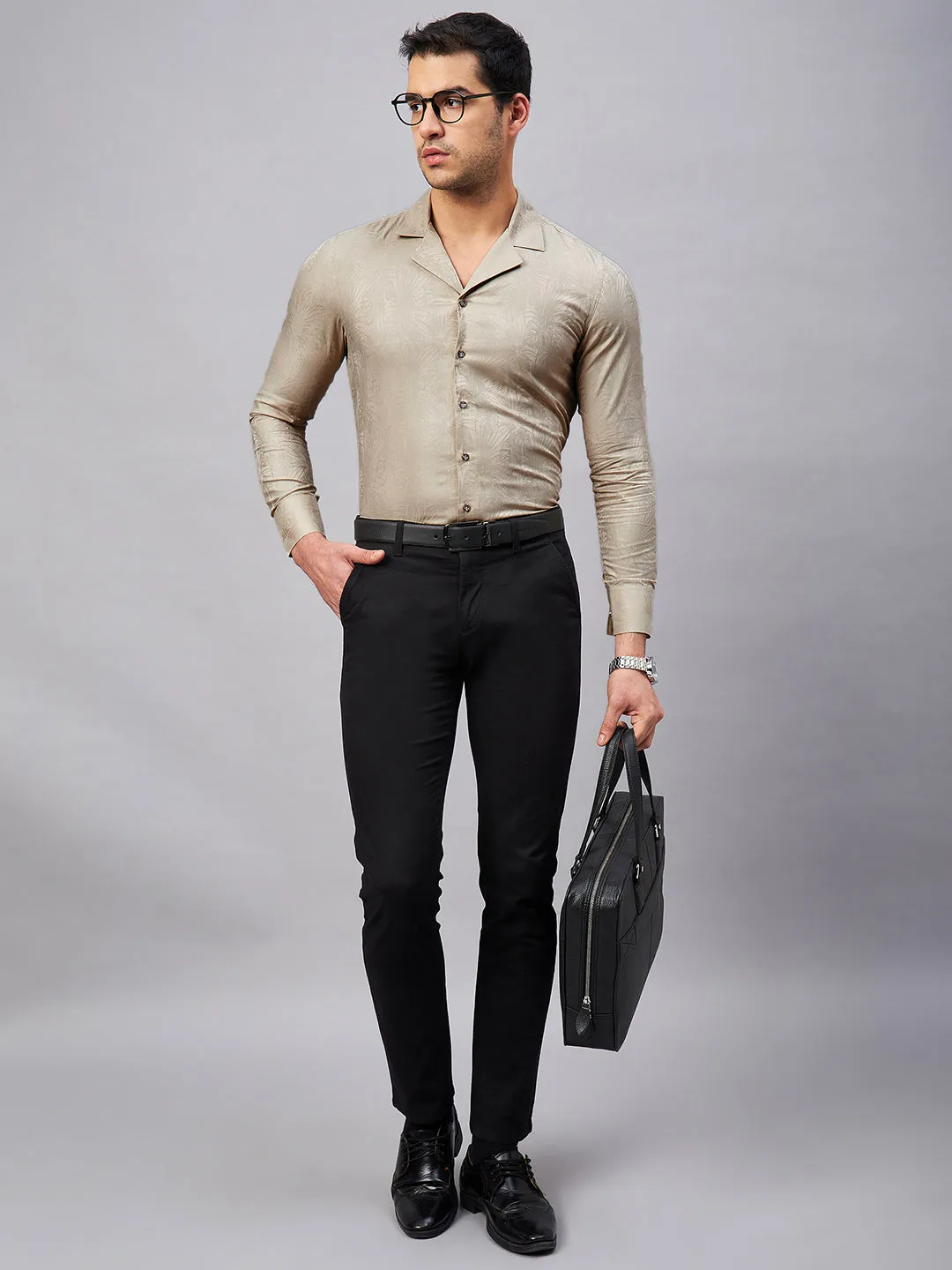 Regular Fit Cuban Collar Abstract Green Shirt For Men