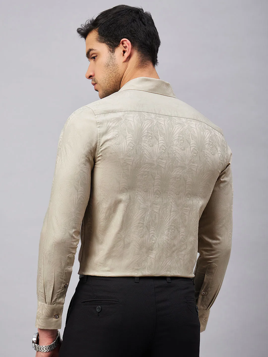 Regular Fit Cuban Collar Abstract Green Shirt For Men