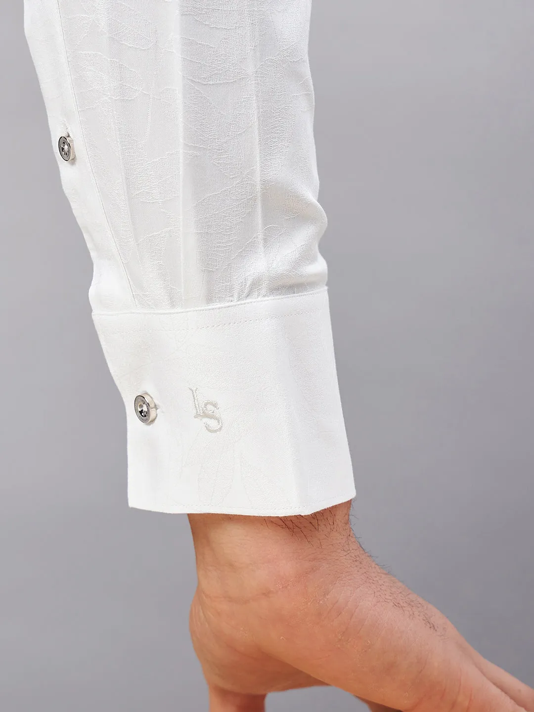 Regular Fit Cuban Collar Floral White Shirt For Men