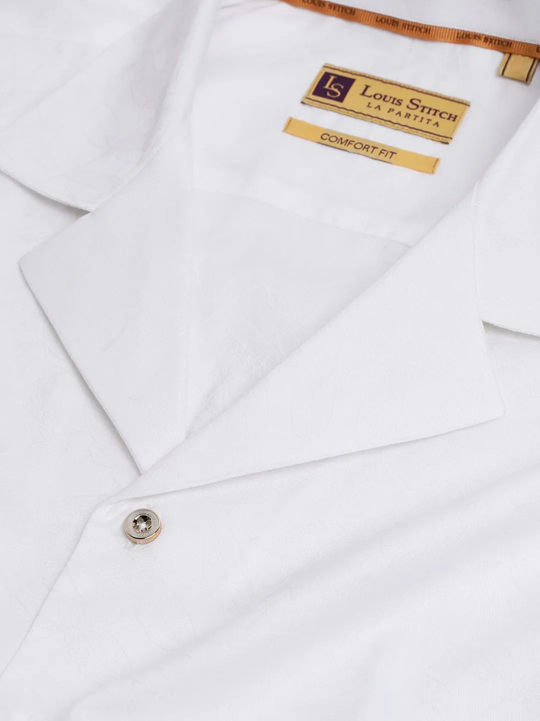 Regular Fit Cuban Collar Floral White Shirt For Men