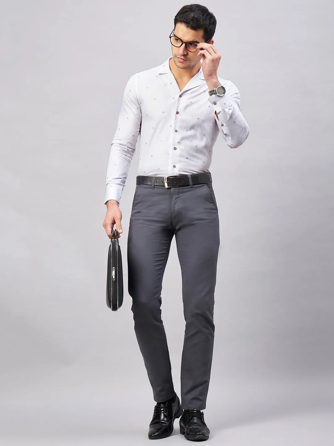 Regular Fit Cuban Collar Graphic White Shirt For Men
