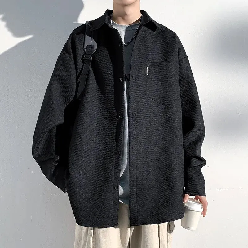 Riolio Autumn New Shirts Fashion Handsome Trend Shirt Man Long Sleeve Simple Lapel Male Blouse Loose All Match Casual Tops Jacket Men