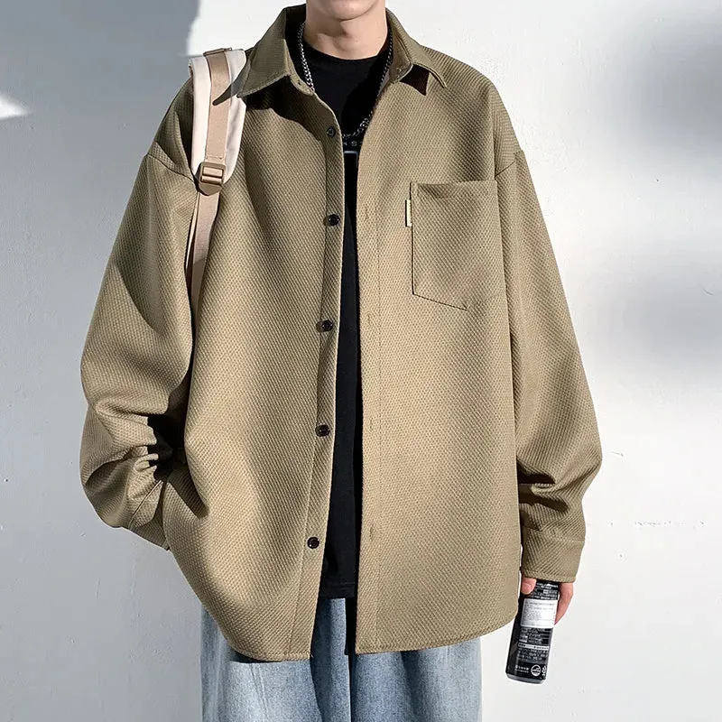 Riolio Autumn New Shirts Fashion Handsome Trend Shirt Man Long Sleeve Simple Lapel Male Blouse Loose All Match Casual Tops Jacket Men