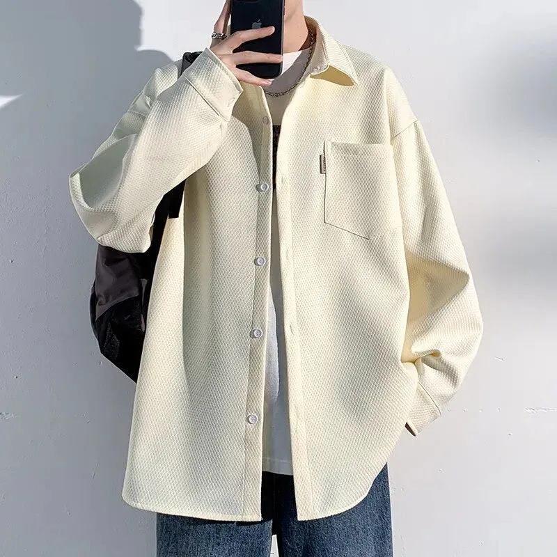 Riolio Autumn New Shirts Fashion Handsome Trend Shirt Man Long Sleeve Simple Lapel Male Blouse Loose All Match Casual Tops Jacket Men