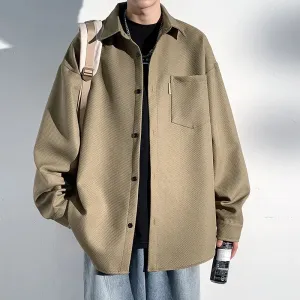 Riolio Autumn New Shirts Fashion Handsome Trend Shirt Man Long Sleeve Simple Lapel Male Blouse Loose All Match Casual Tops Jacket Men