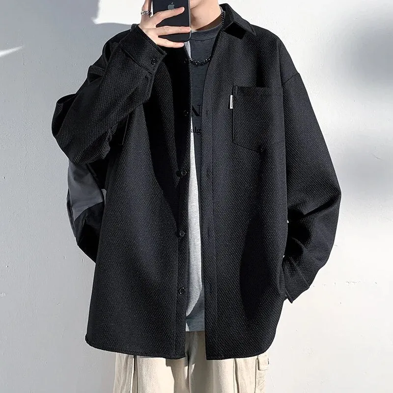 Riolio Autumn New Shirts Fashion Handsome Trend Shirt Man Long Sleeve Simple Lapel Male Blouse Loose All Match Casual Tops Jacket Men