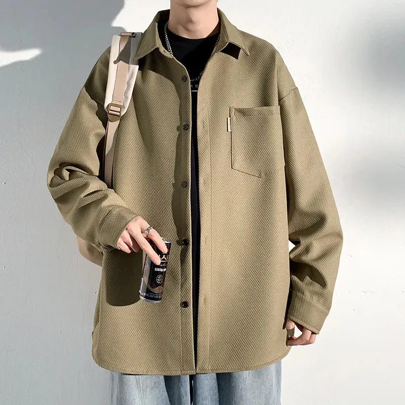 Riolio Autumn New Shirts Fashion Handsome Trend Shirt Man Long Sleeve Simple Lapel Male Blouse Loose All Match Casual Tops Jacket Men
