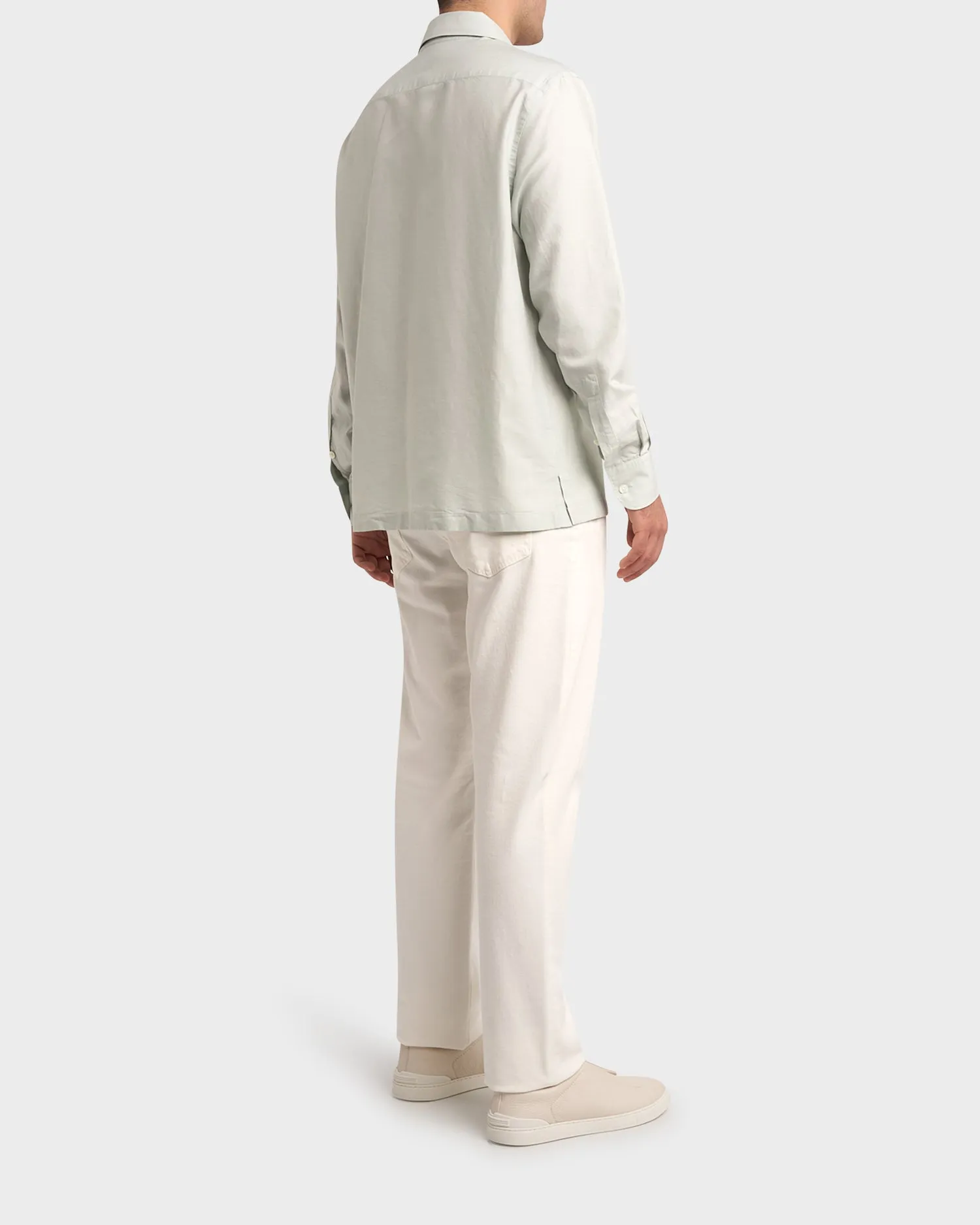 Seafoam Green Cotton Linen Silk Long Sleeve Shirt