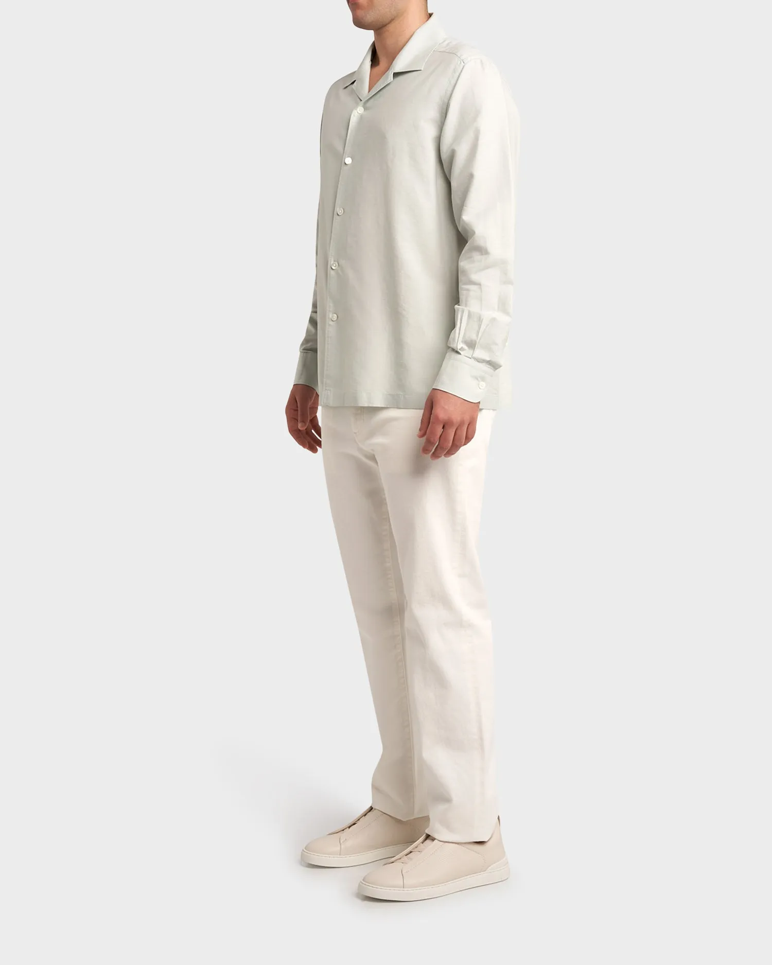 Seafoam Green Cotton Linen Silk Long Sleeve Shirt