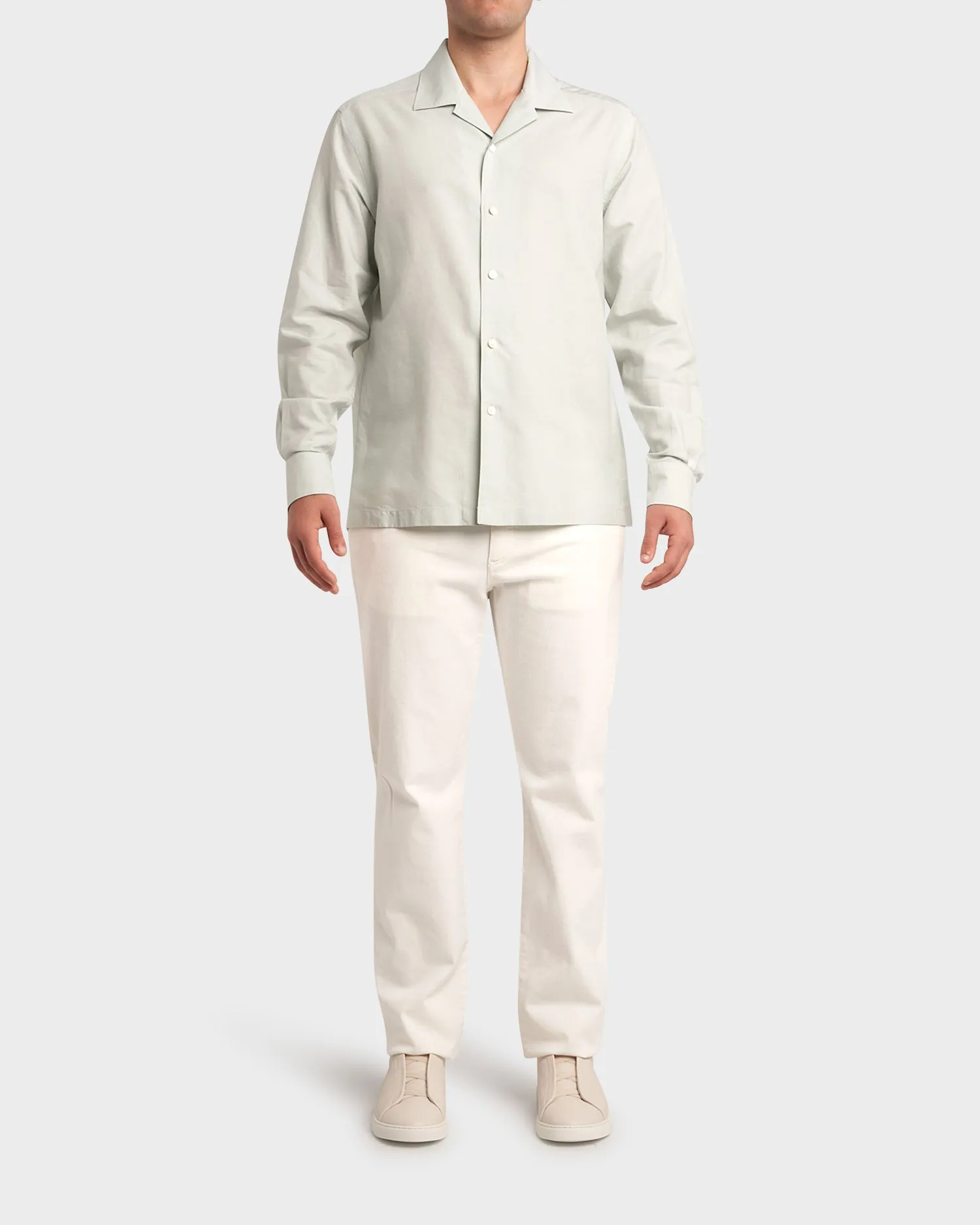 Seafoam Green Cotton Linen Silk Long Sleeve Shirt