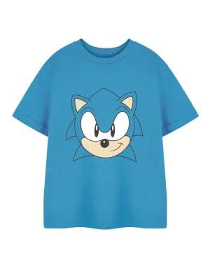 Sonic the Hedgehog Big Face Boys Blue Short Sleeved T-Shirt