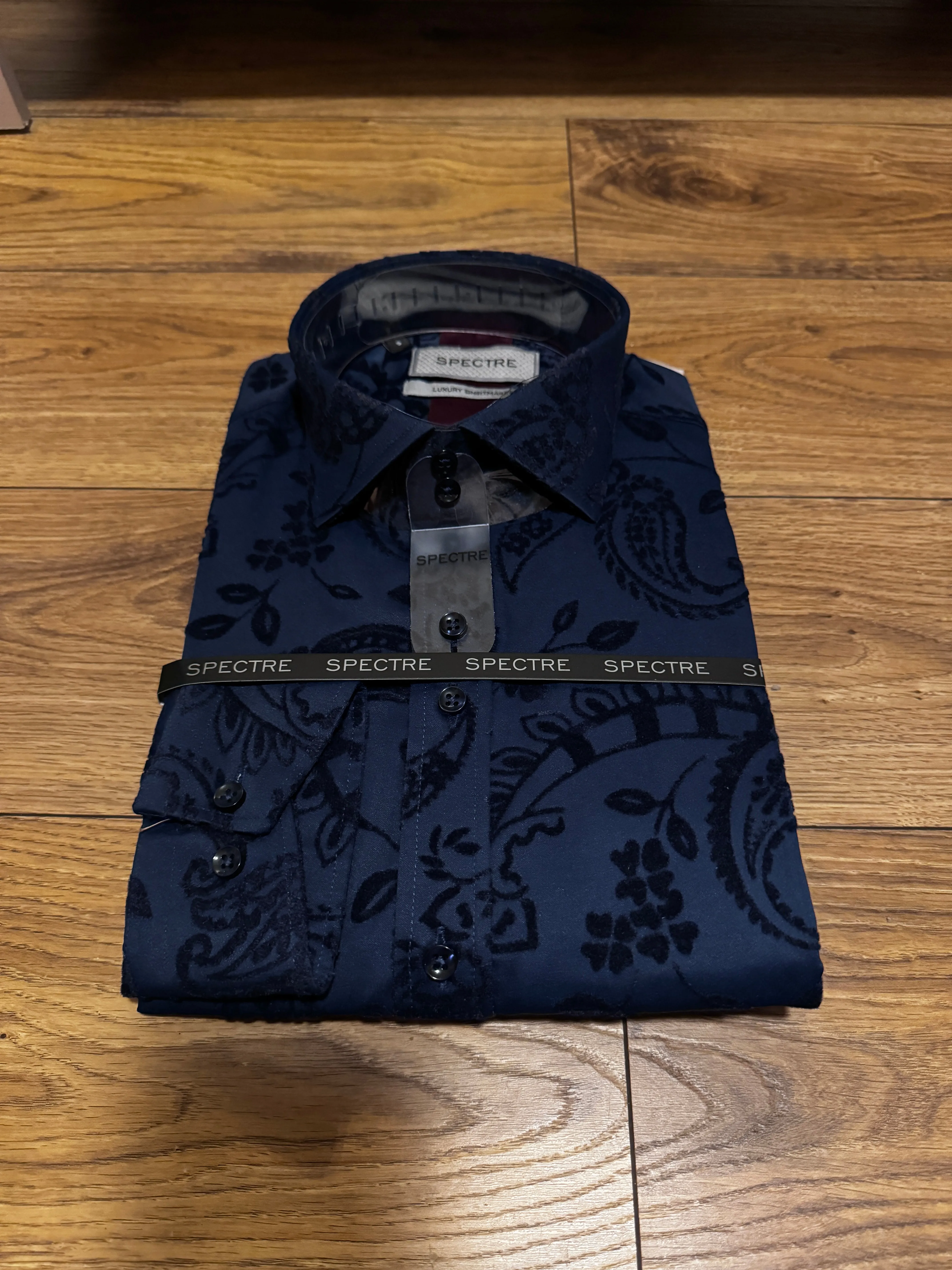 Spectre Carson Navy Paisley Velvet Flock Shirt