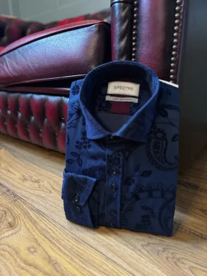 Spectre Carson Navy Paisley Velvet Flock Shirt