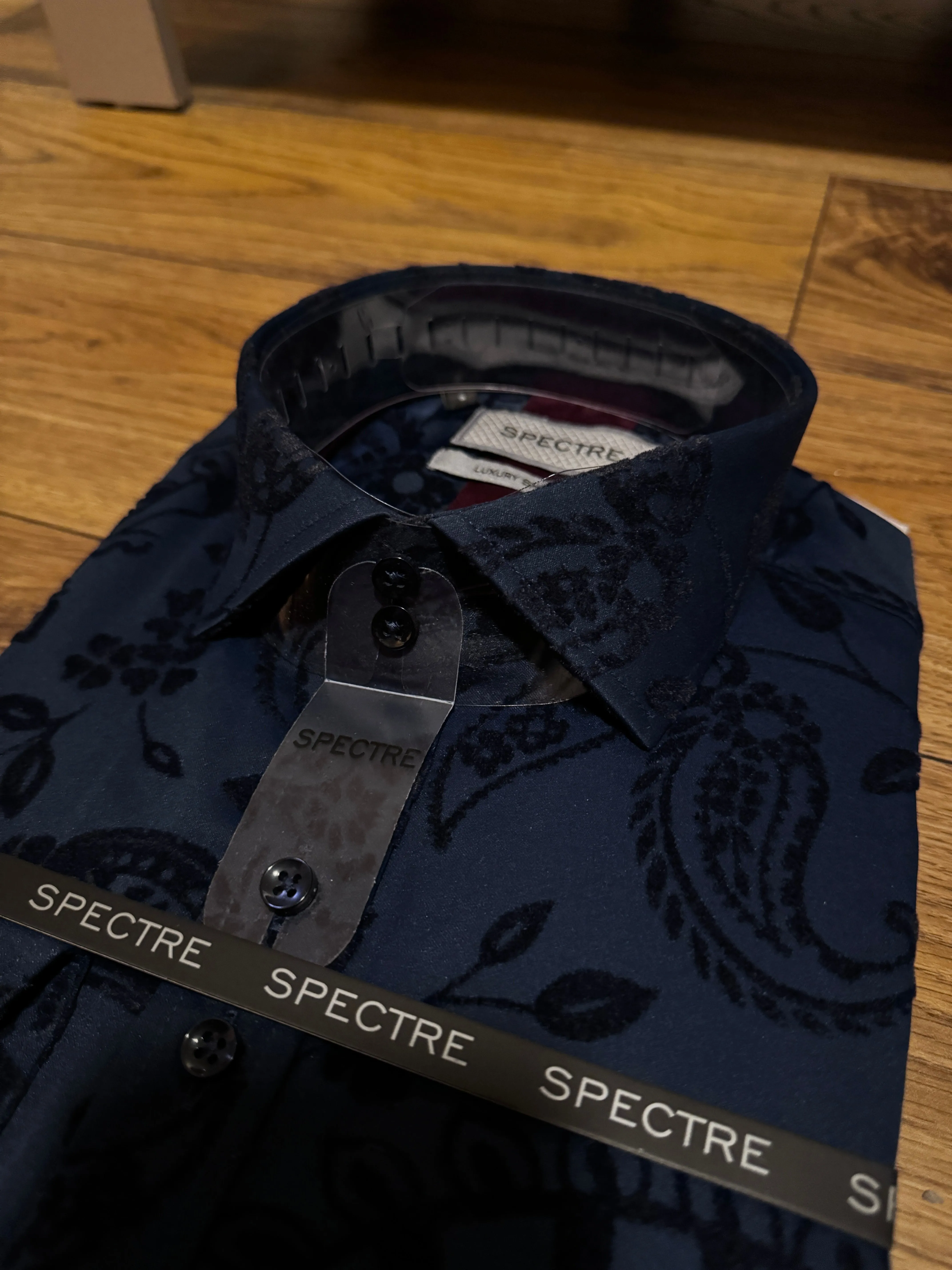 Spectre Carson Navy Paisley Velvet Flock Shirt