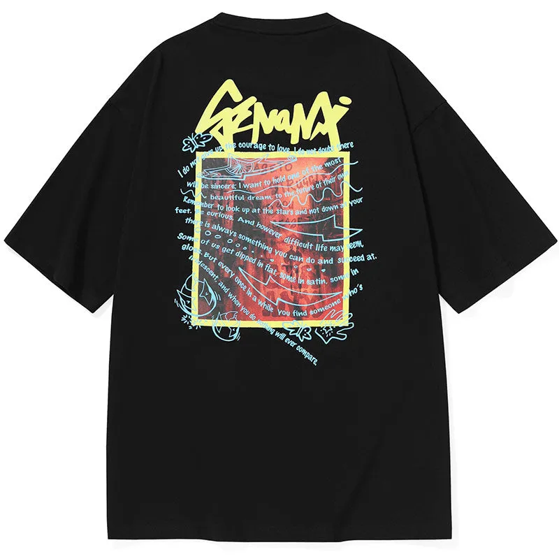Street Style Graffiti Letter Print Cotton T-Shirt